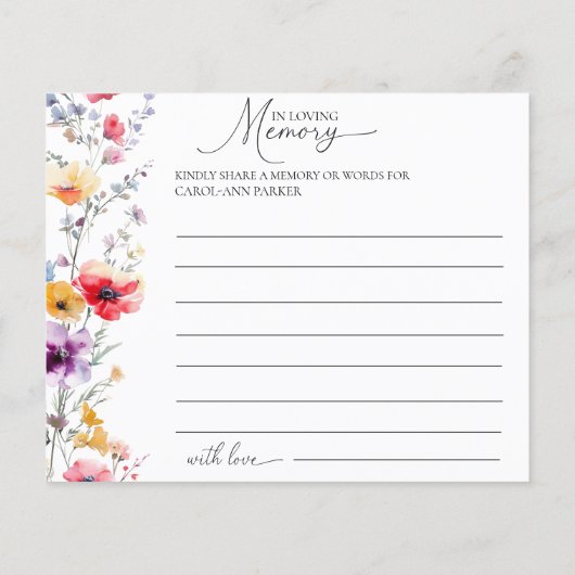 Begrafenis Kleurrijke Wildflower "Deel een herinne (Achterkant)