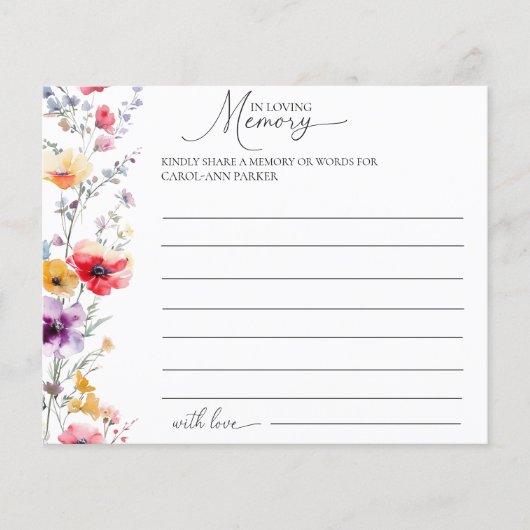 Begrafenis Kleurrijke Wildflower "Deel een herinne (Voorkant)