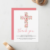 Begrafenis Kruis Dank u opmerking | Roze bloem Notitiekaartje (Voorkant / Achterkant in situ)