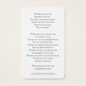 Begrafenis Lily Vijver Memorial Gebed Sympathie Ca Visitekaartje (Achterkant)