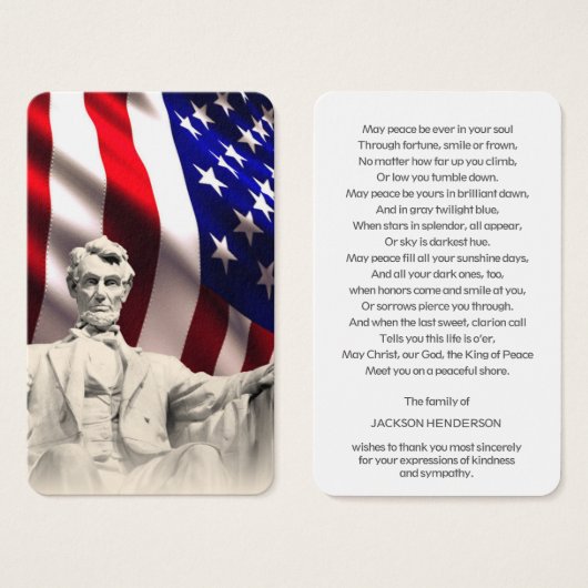 Begrafenis Lincoln Memorial Gebed Sympathie Cards Visitekaartje (Voorkant /achterkant)