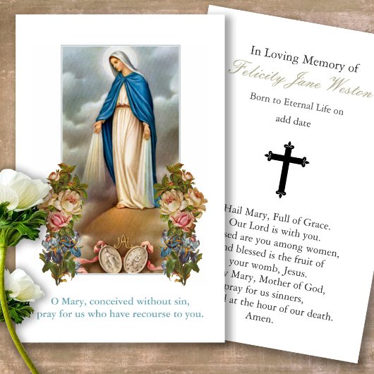 Begrafenis Maagd Maria Medaille Gebed Sympathie Ka Visitekaartjes
