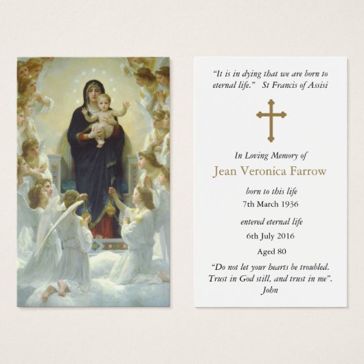Begrafenis Maagd Met Engelen Gebed Sympathie Kaart (Voorkant /achterkant)