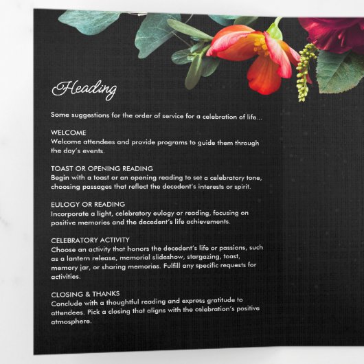 Begrafenis/Memorial Floral 7-foto Modern Script Drieluik Programma (Binnenzijde eerst)