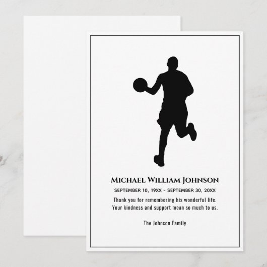 Begrafenis Memorial zwart-wit basketbalspeler Bedankkaart (Voorkant / Achterkant)