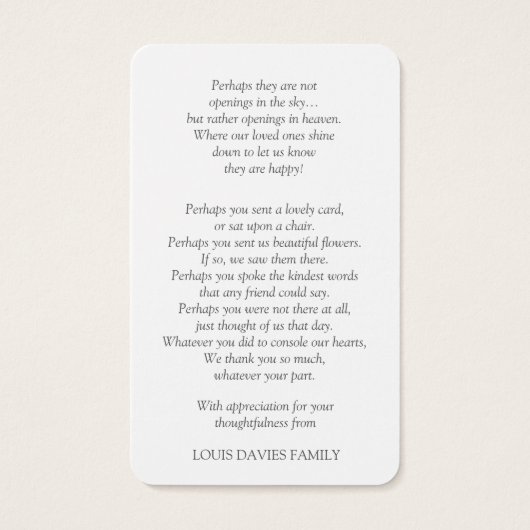 Begrafenis Mooie Poppies Gebed Sympathie Kaarten Visitekaartje (Achterkant)