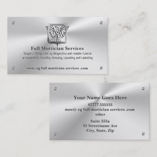 Begrafenis Mortician, Silver Square, Rising Phoeni Visitekaartje (Voorkant / Achterkant)