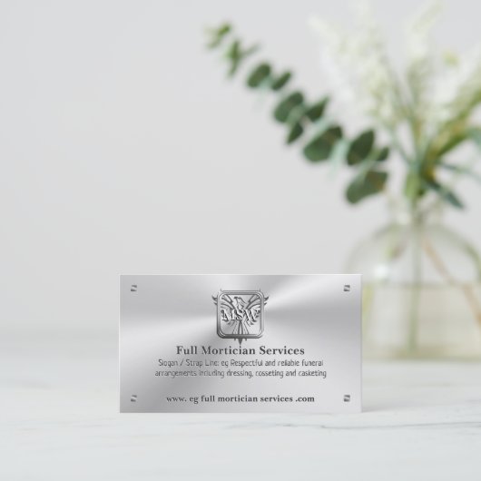 Begrafenis Mortician, Silver Square, Rising Phoeni Visitekaartje (Staand voorkant)