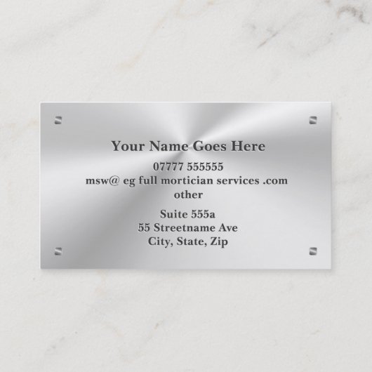 Begrafenis Mortician, Silver Square, Rising Phoeni Visitekaartje (Achterkant)