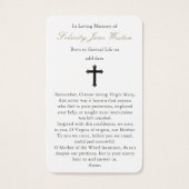 Begrafenis Onze Lieve Vrouw van Genade Gebed Sympa Visitekaartjes (Achterkant)