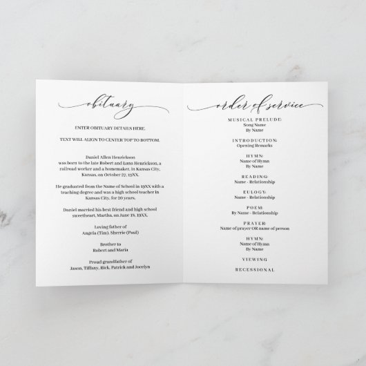 Begrafenis Orde van Dienst Foto Programma (Binnen)