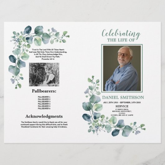 Begrafenis Orde van Dienst Vieren Life Greenery Flyer (Voorkant)