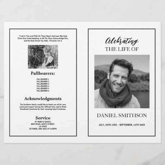 Begrafenis Orde van Dienst Viering Zwart Wit Flyer (Voorkant)