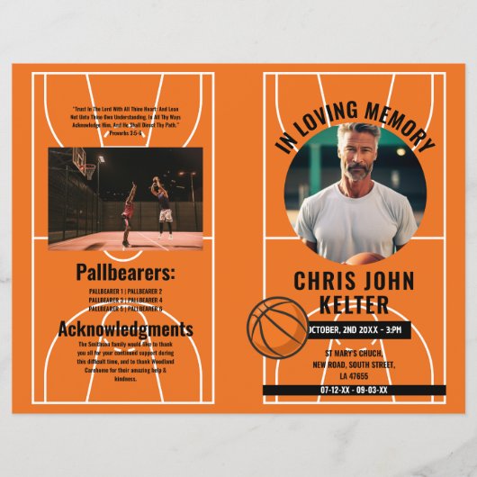 Begrafenis Orde van Levensduur Basketbal Overlijde Flyer (Voorkant)