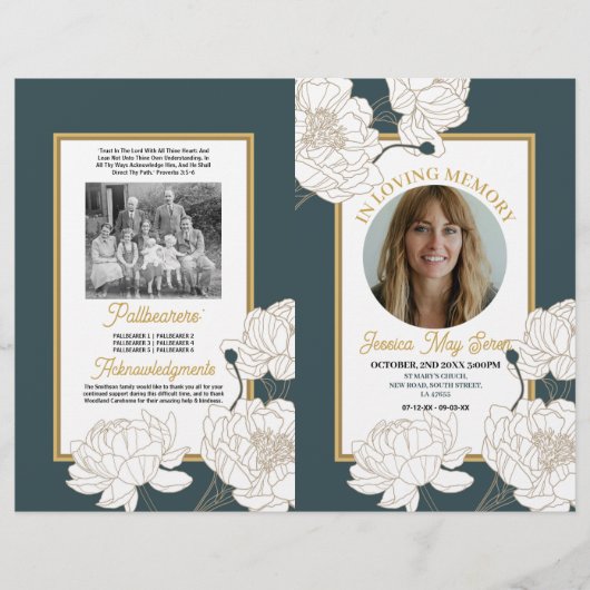 Begrafenis Orde van Levensduur Bloemen Donkergroen Flyer (Voorkant)