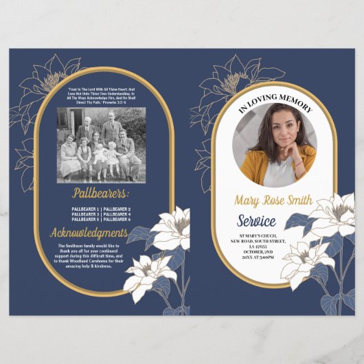 Begrafenis Orde van Levensduur Marine White Floral Flyer (Voorkant)