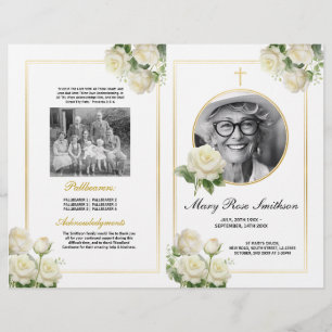 Begrafenis Orde van Levensduur White Roses Floral Flyer