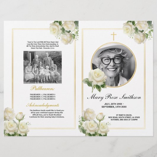 Begrafenis Orde van Levensduur White Roses Floral Flyer (Voorkant)