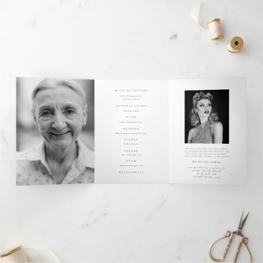 Begrafenis overlijdensvolgorde van de dienst Foto  Drieluik Programma (Binnen)