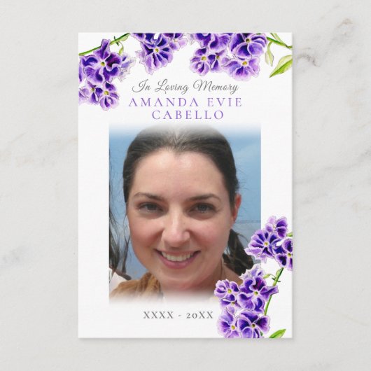 Begrafenis paarse lucht bloem gedicht foto aandenk informatiekaartje (Voorkant)