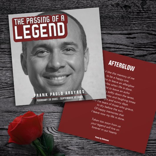 Begrafenis passeren van een legende donkerrode ged bedankkaart