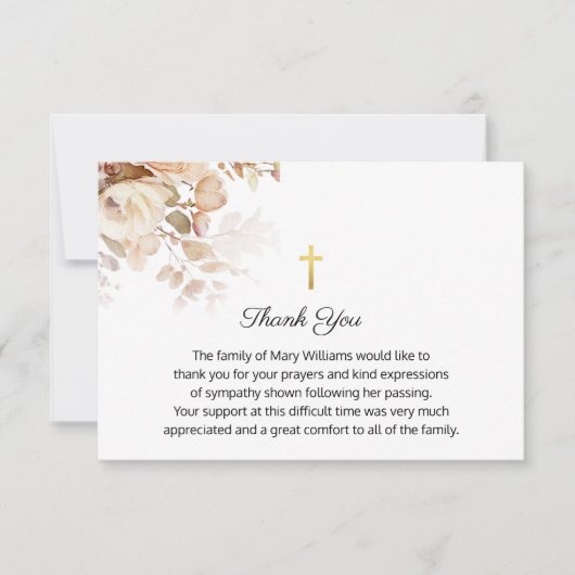 Begrafenis Religieus Gedenkteken Waterverf Bloemen Bedankkaart (Voorkant)