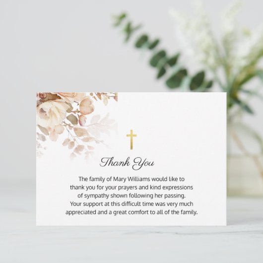 Begrafenis Religieus Gedenkteken Waterverf Bloemen Bedankkaart (Staand voorkant)