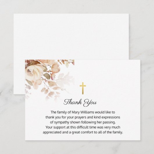 Begrafenis Religieus Gedenkteken Waterverf Bloemen Bedankkaart (Voorkant / Achterkant)