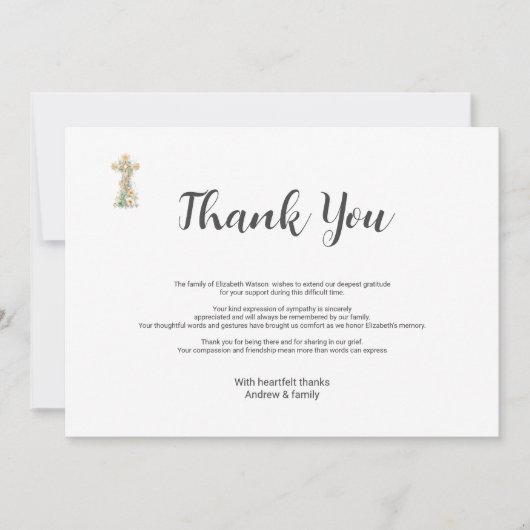 Begrafenis rouwverwerking Eenvoudig bloemenkruis D Bedankkaart (Voorkant)