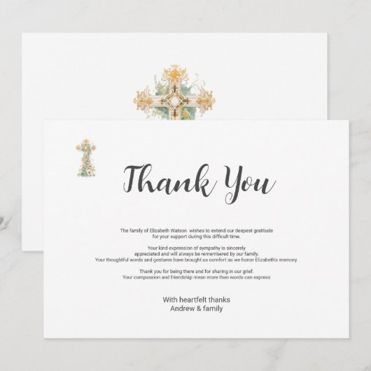 Begrafenis rouwverwerking Eenvoudig bloemenkruis D Bedankkaart (Voorkant / Achterkant)