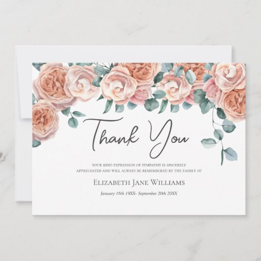 Begrafenis rouwverwerking perzik Rozen Bedankkaart (Voorkant)