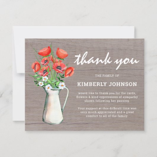 Begrafenis rustieke bloemen dank u kaarten (Voorkant)