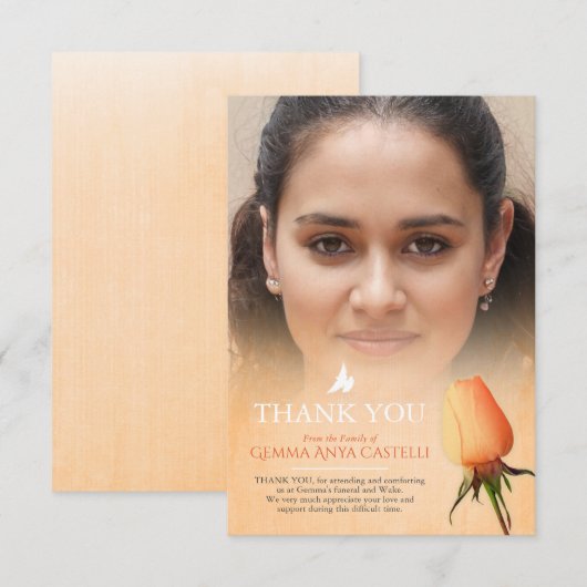 Begrafenis sinaasappel roos foto familie dank u ka bedankkaart (Voorkant / Achterkant)