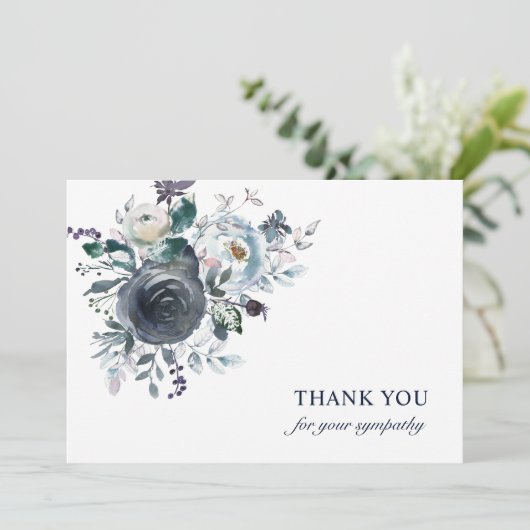 Begrafenis sympathie Dank u Blauwe Waterverf Bloem Bedankkaart (Staand voorkant)