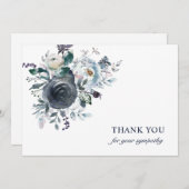Begrafenis sympathie Dank u Blauwe Waterverf Bloem Bedankkaart (Voorkant / Achterkant)