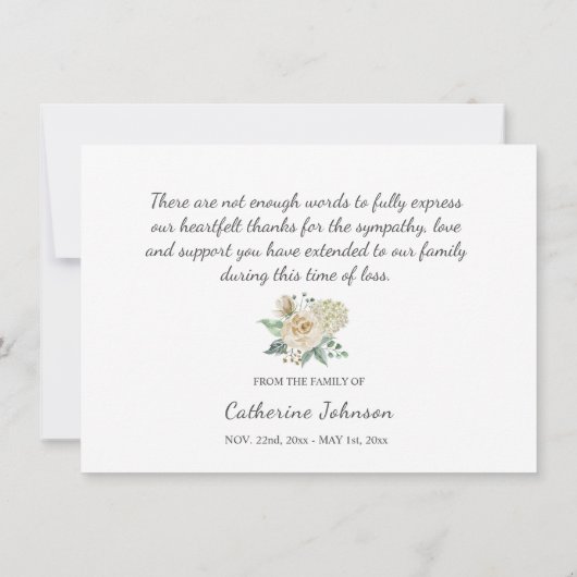 Begrafenis sympathie Dank u Creme Waterverf Floral Bedankkaart (Achterkant)