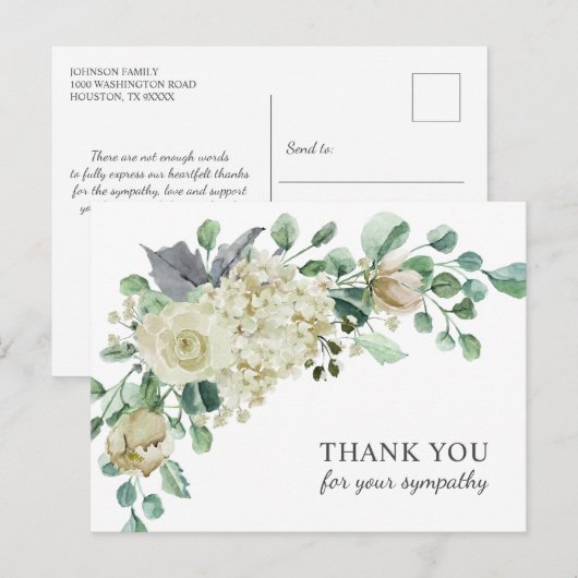 Begrafenis sympathie Dank u Creme Waterverf Floral Briefkaart (Voorkant / Achterkant)