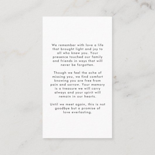 Begrafenis Sympathie Foto Forever Hearts Gebed Kaa Visitekaartje (Achterkant)