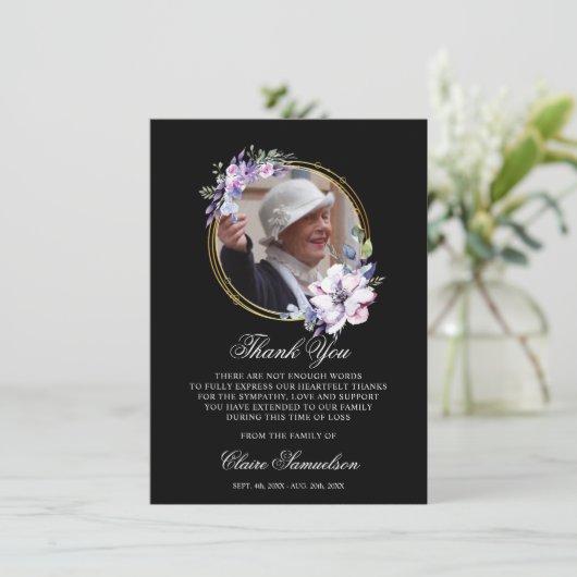 Begrafenis Sympathie Verdriet Dank u zwart FOTO Bedankkaart (Staand voorkant)