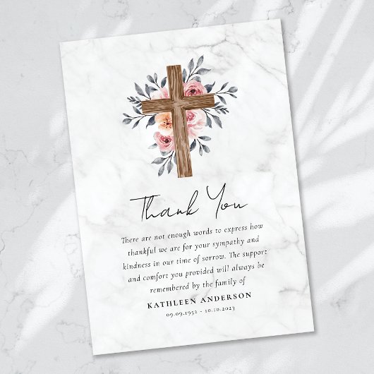 Begrafenis van Boho Floral Cross Sympathy Bedankkaart