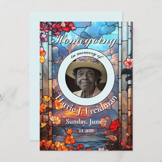 begrafenis van een bloemenGlas in lood Aankondiging (Voorkant / Achterkant)