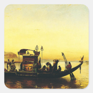 Begrafenis van een mummie op de Nijl door Frederic Vierkante Sticker