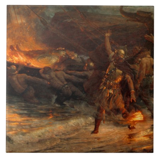 Begrafenis van een Viking (door Frank Dicksee) Tegeltje (Voorkant)
