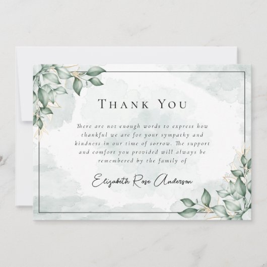 Begrafenis van eucalyptus bedankkaart (Voorkant)