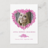 Begrafenis vergeet-me-niet roze bloem hart gedicht informatiekaartje (Voorkant)