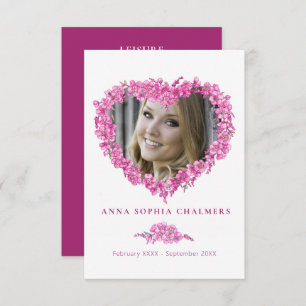 Begrafenis vergeet-me-niet roze bloem hart gedicht informatiekaartje