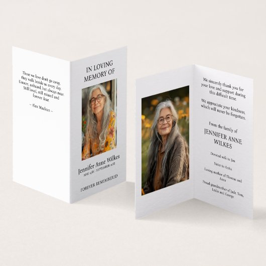 Begrafenis viering van het leven Dank u Kaart (Binnen en buitenkant)