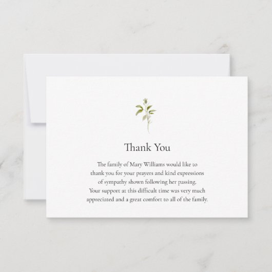 Begrafenis Waterverf groen dank u nota nemen van K Bedankkaart (Voorkant)