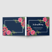 Begrafenis Waterverf Rood en Roze Bloemen Navy Blu Gastenboek (Volledig)