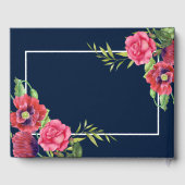 Begrafenis Waterverf Rood en Roze Bloemen Navy Blu Gastenboek (Achterkant)